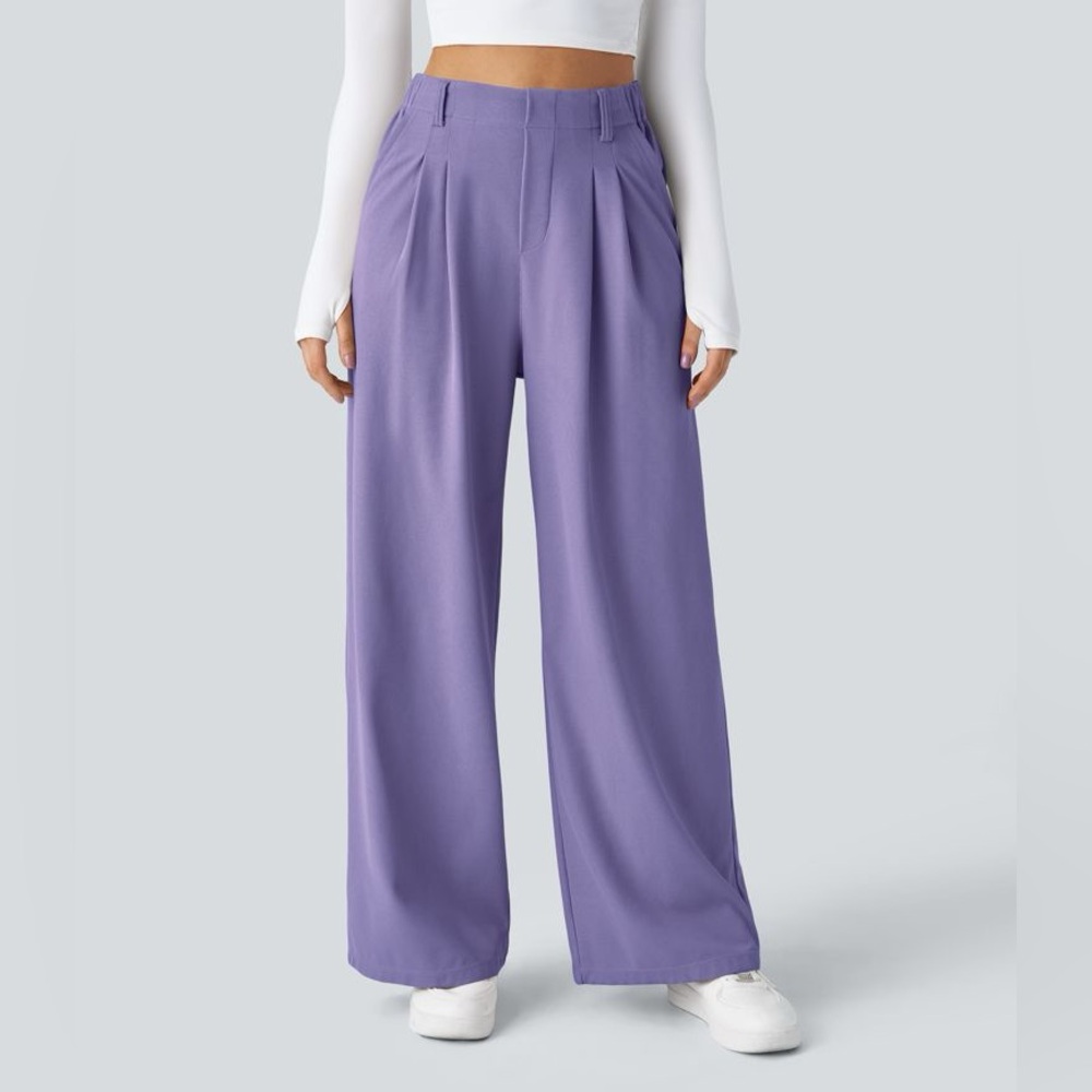 Halara New Flex™ High Waist Pocket Straight Leg crepe Work Pants Mellow Purple M